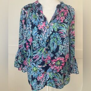 Lilly Pulitzer Dakota Top - Navy and Pink size XXS in excellent condition